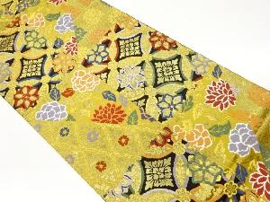 聚楽製　市松に七宝・花唐草模様織出し袋帯